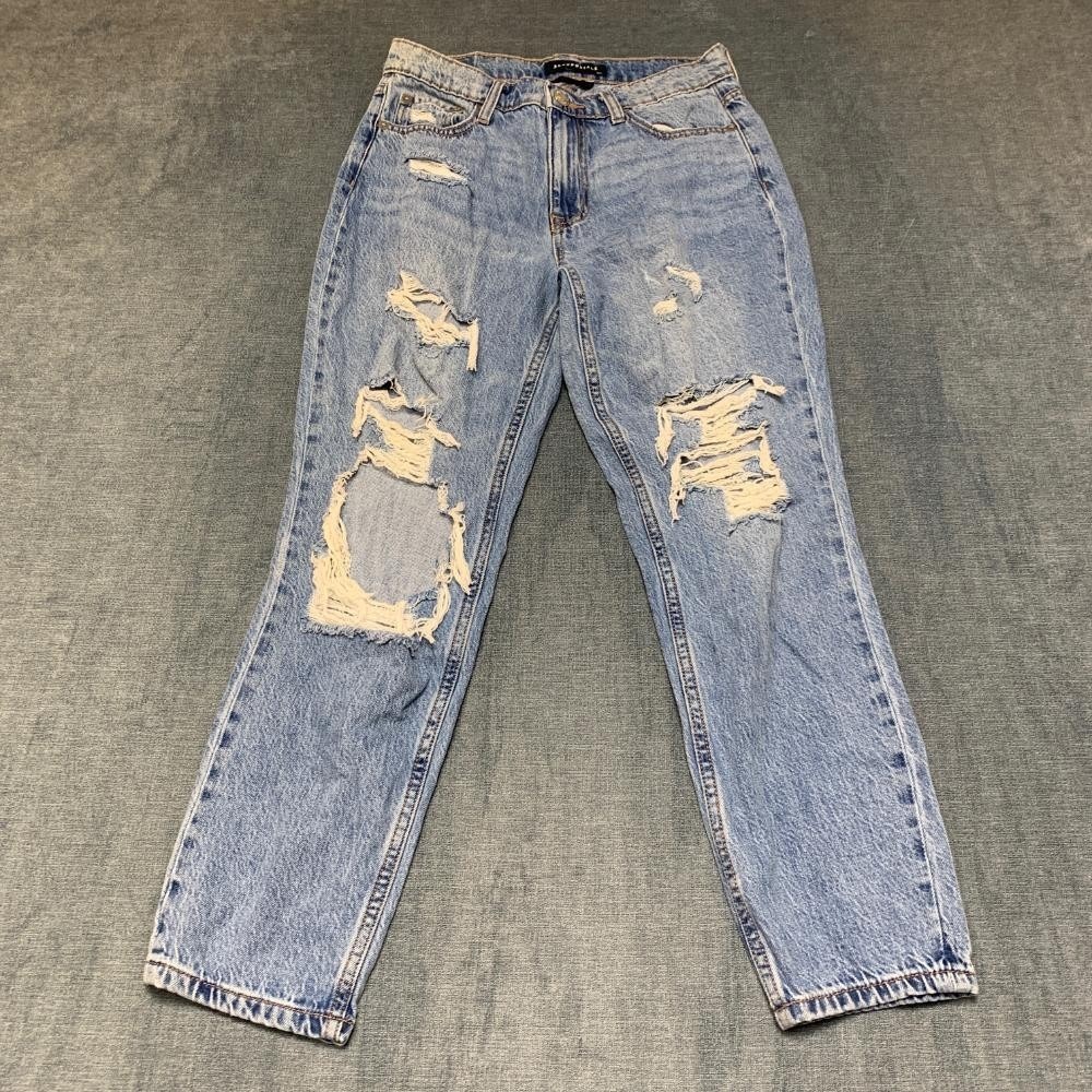 Aeropostale Mom Jeans Women 2 26x27 Blue Denim Cotton Travel Mid Rise Distressed